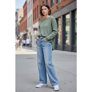 American Eagle Green Waffle Knit Long Sleeve Tee L